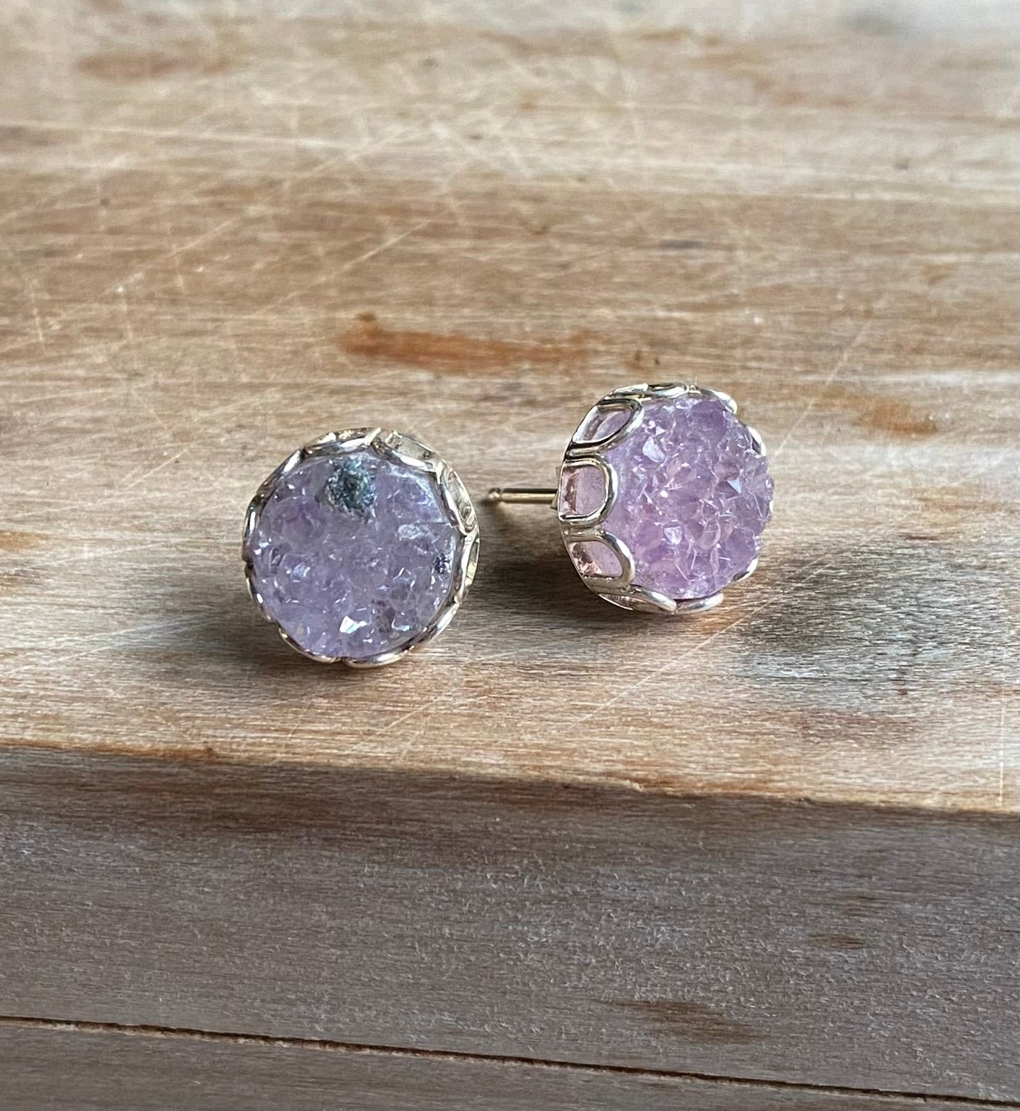 Round Druzy Petal Earrings