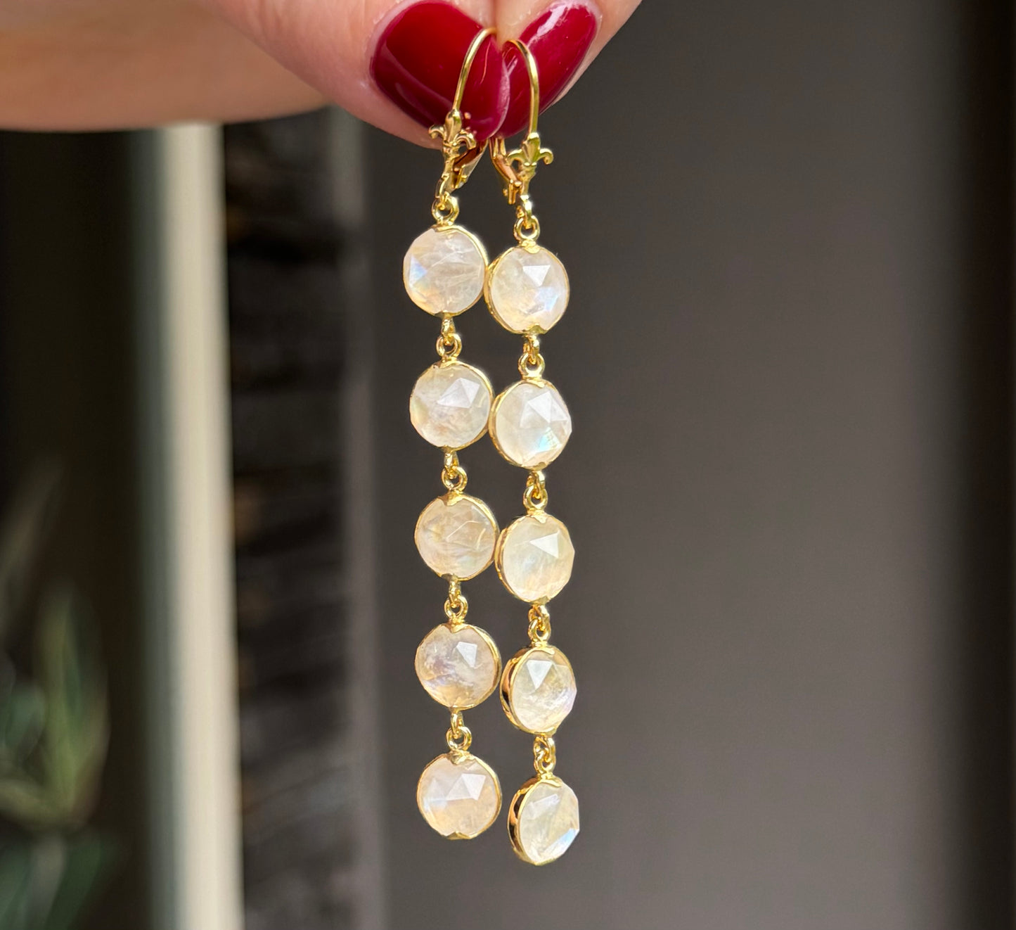 18kt Gold Vermeil Rainbow Moonstone Drop Earrings