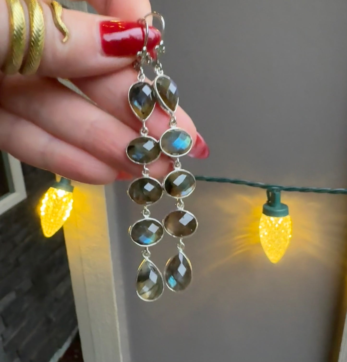 Faceted Long Labradorite Earrings