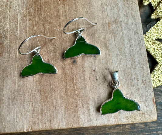 Jade Whale Tail Earrings and Pendant