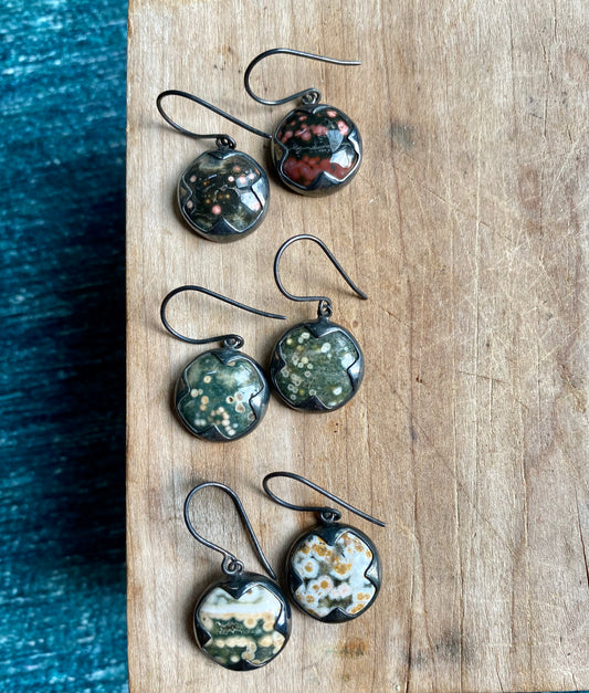 Ocean Jasper Round Spike Earrings