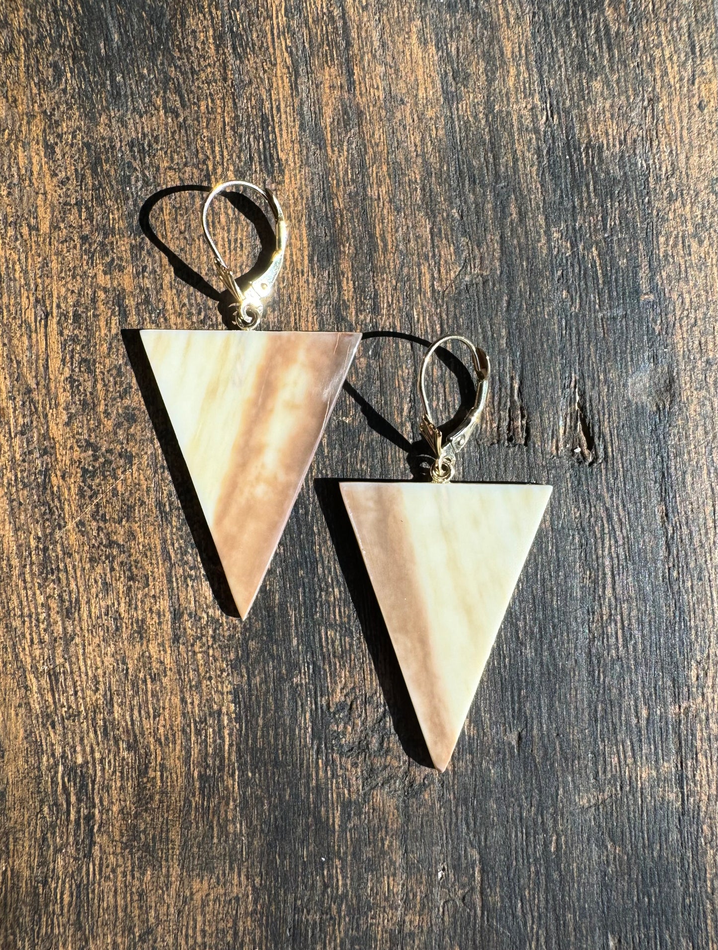 Fossil Walrus Ivory Triangle Earrings