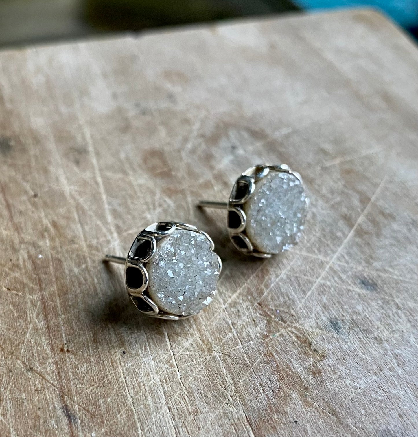 Round Druzy Petal Earrings