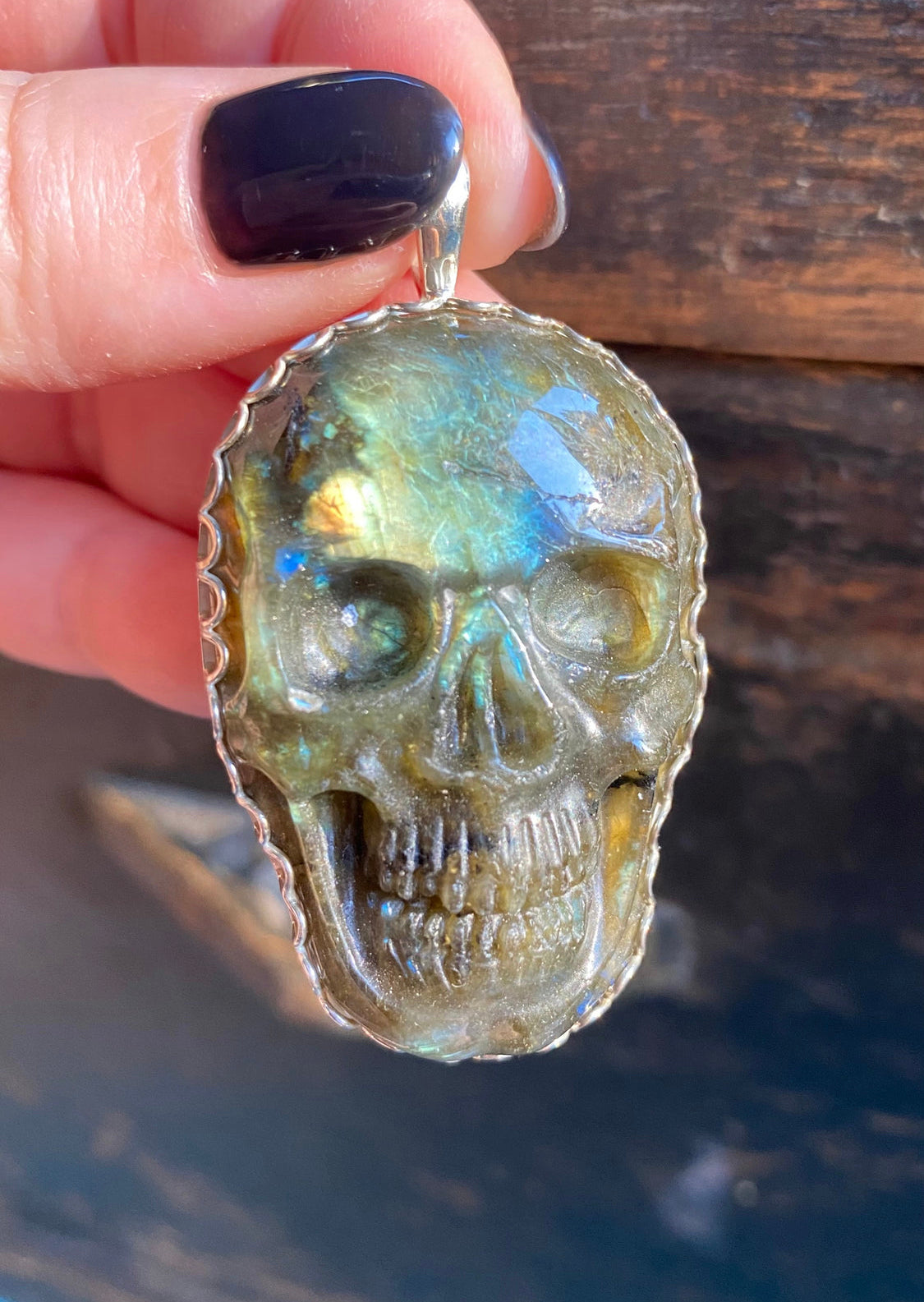 Labradorite Skull Pendant
