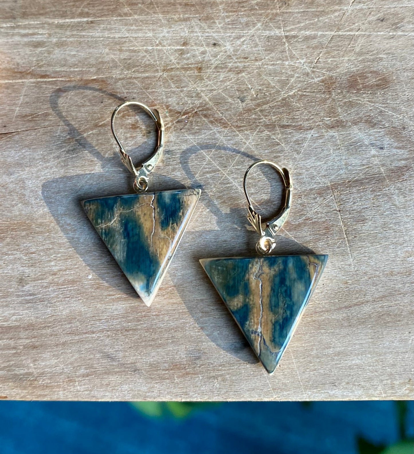 Blue Mammoth + 14kt Gold Triangle Earrings