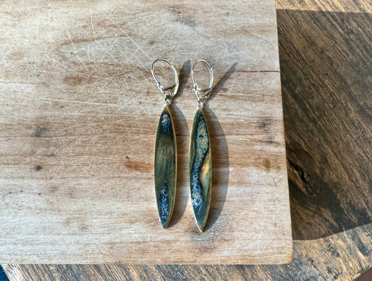 Deep Blue Mammoth + Sterling Silver Long Oval Earrings