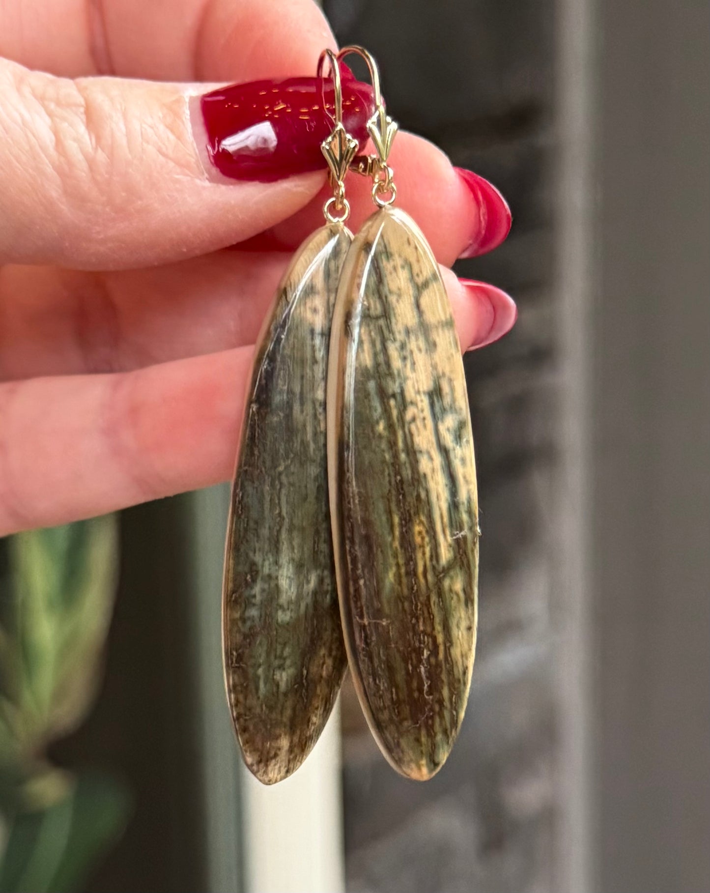 Rare Blue Accent Mammoth Long Oval Earrings