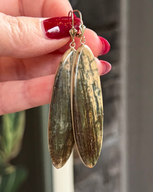 Rare Blue Accent Mammoth Long Oval Earrings