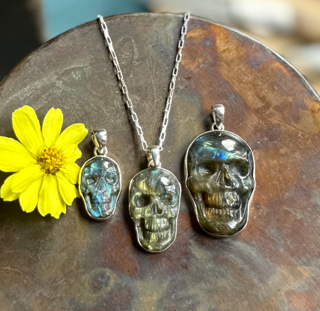 Labradorite Skull Pendant