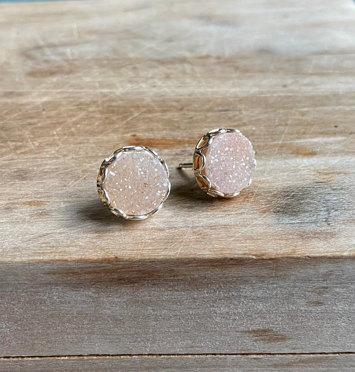 Round Druzy Petal Earrings