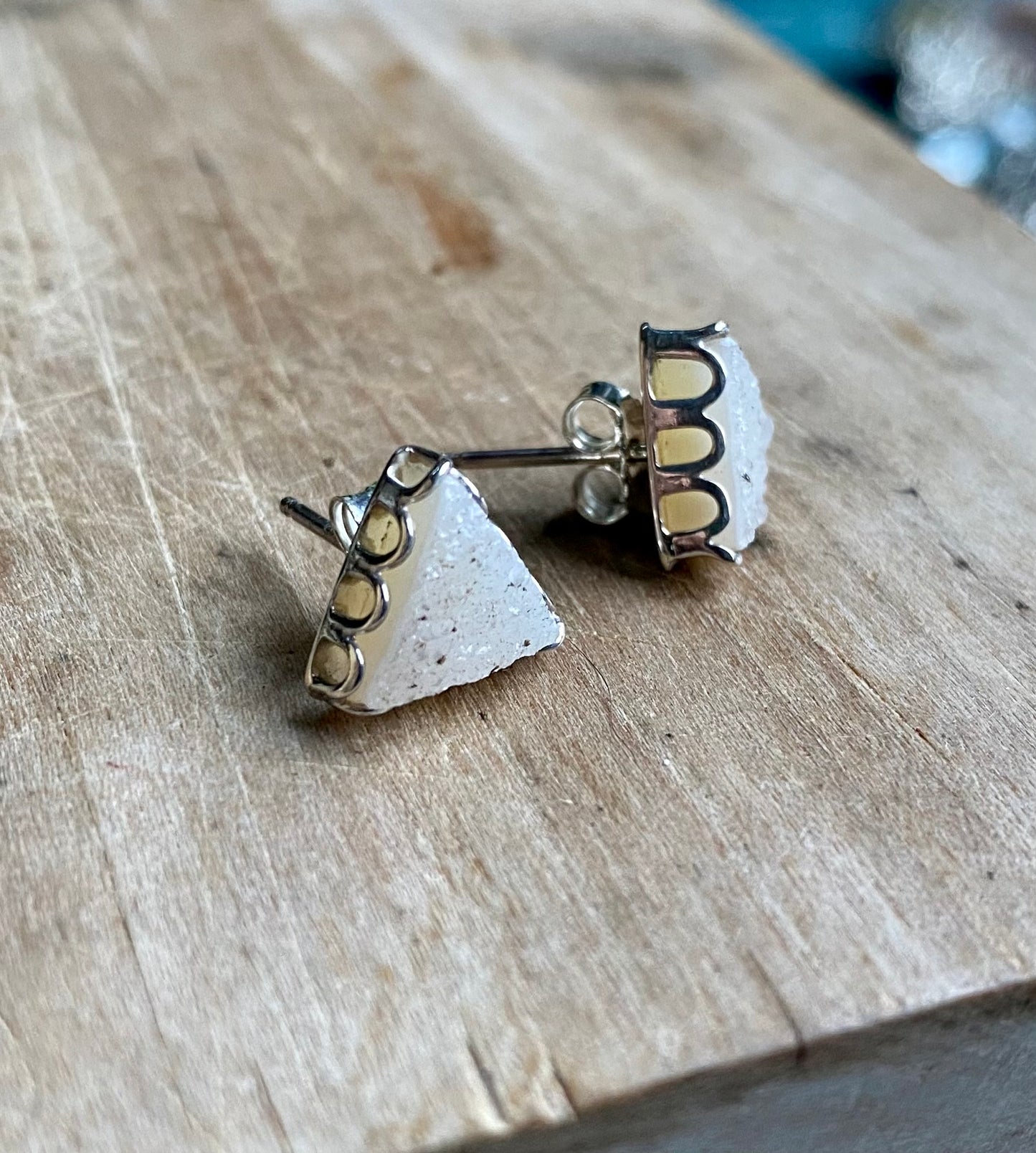 Triangle Druzy Petal Earrings