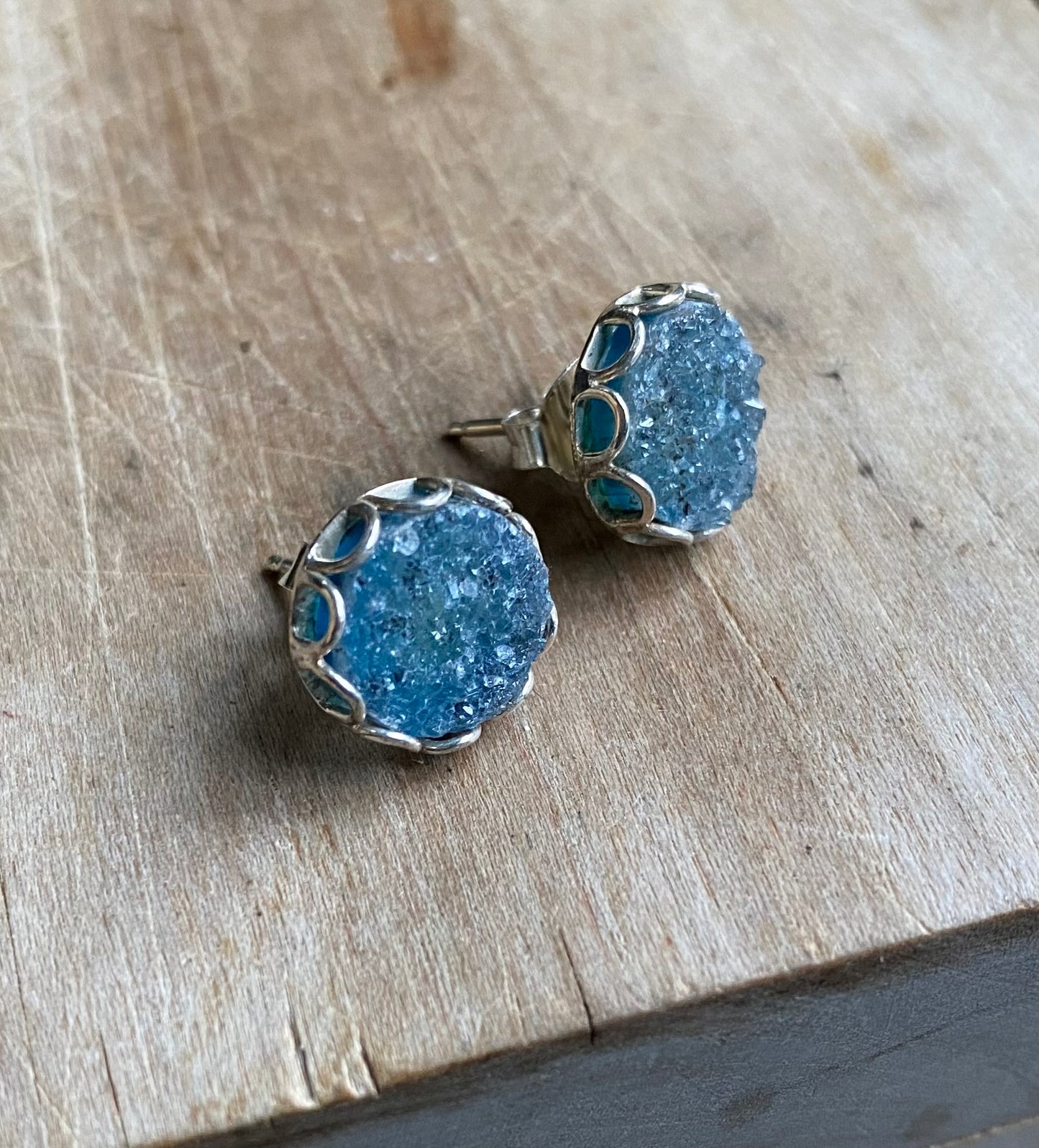 Round Druzy Petal Earrings