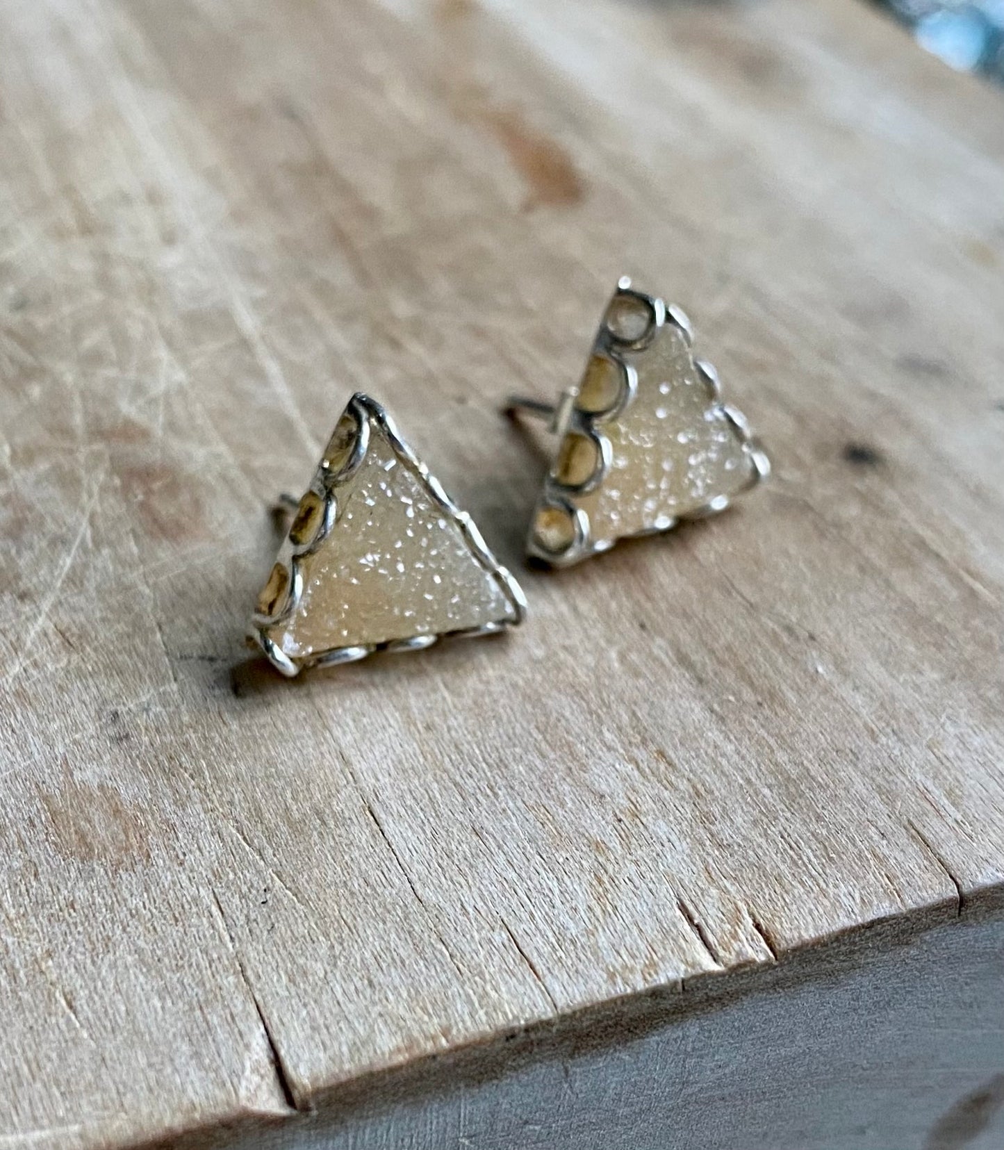 Triangle Druzy Petal Earrings