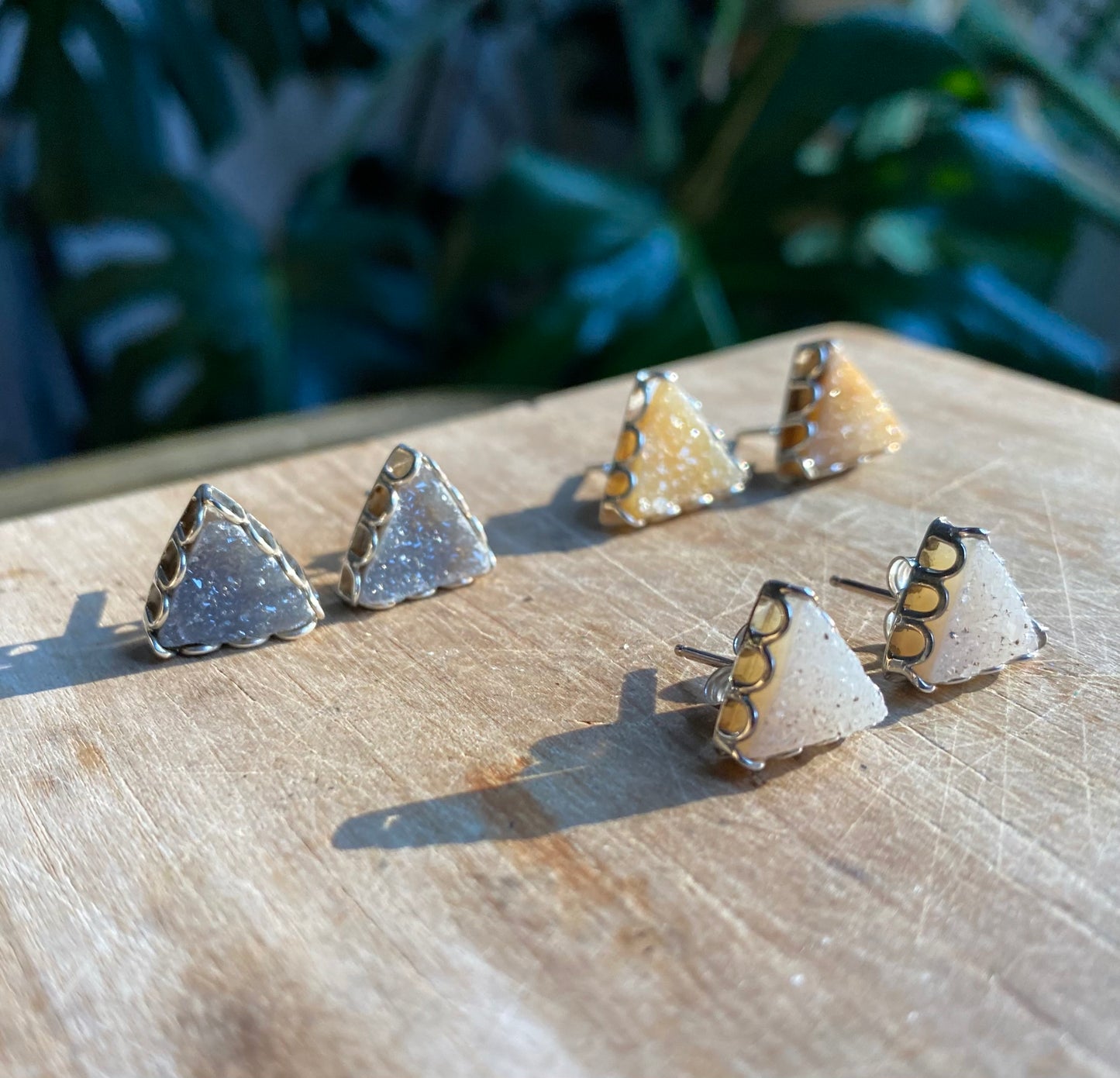 Triangle Druzy Petal Earrings