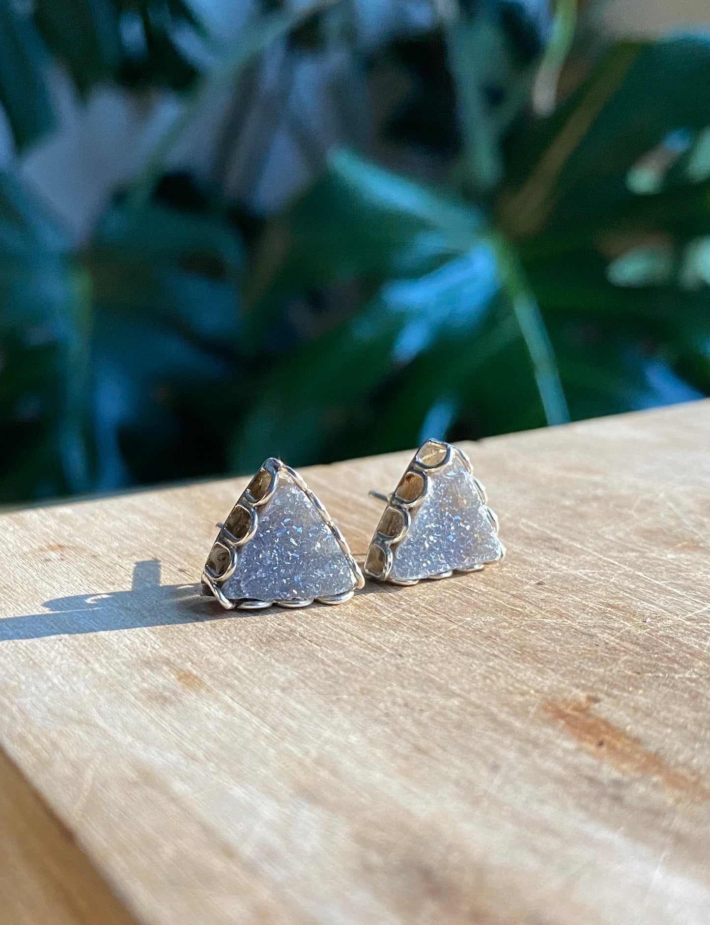 Triangle Druzy Petal Earrings