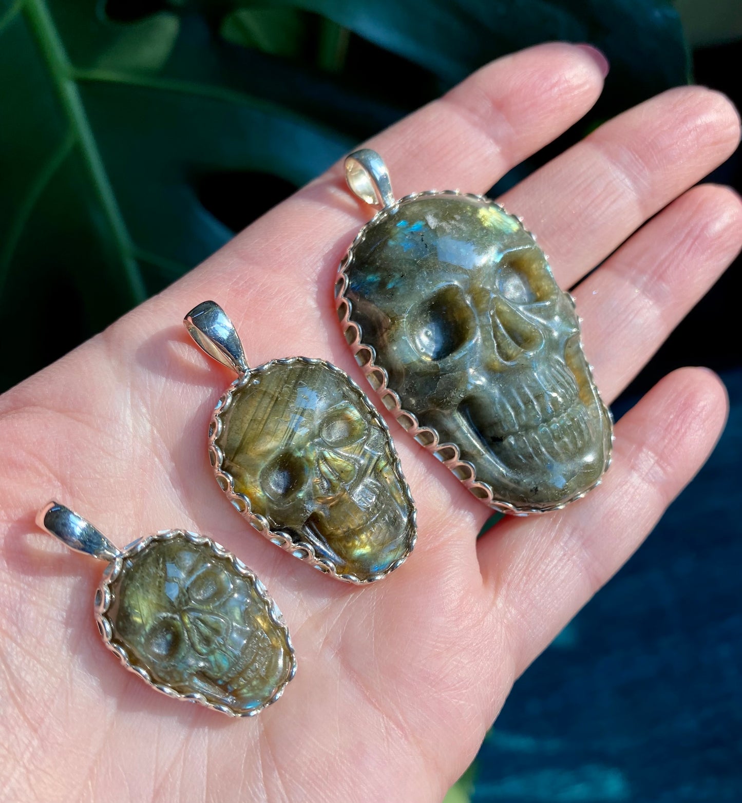 Labradorite Skull Pendant