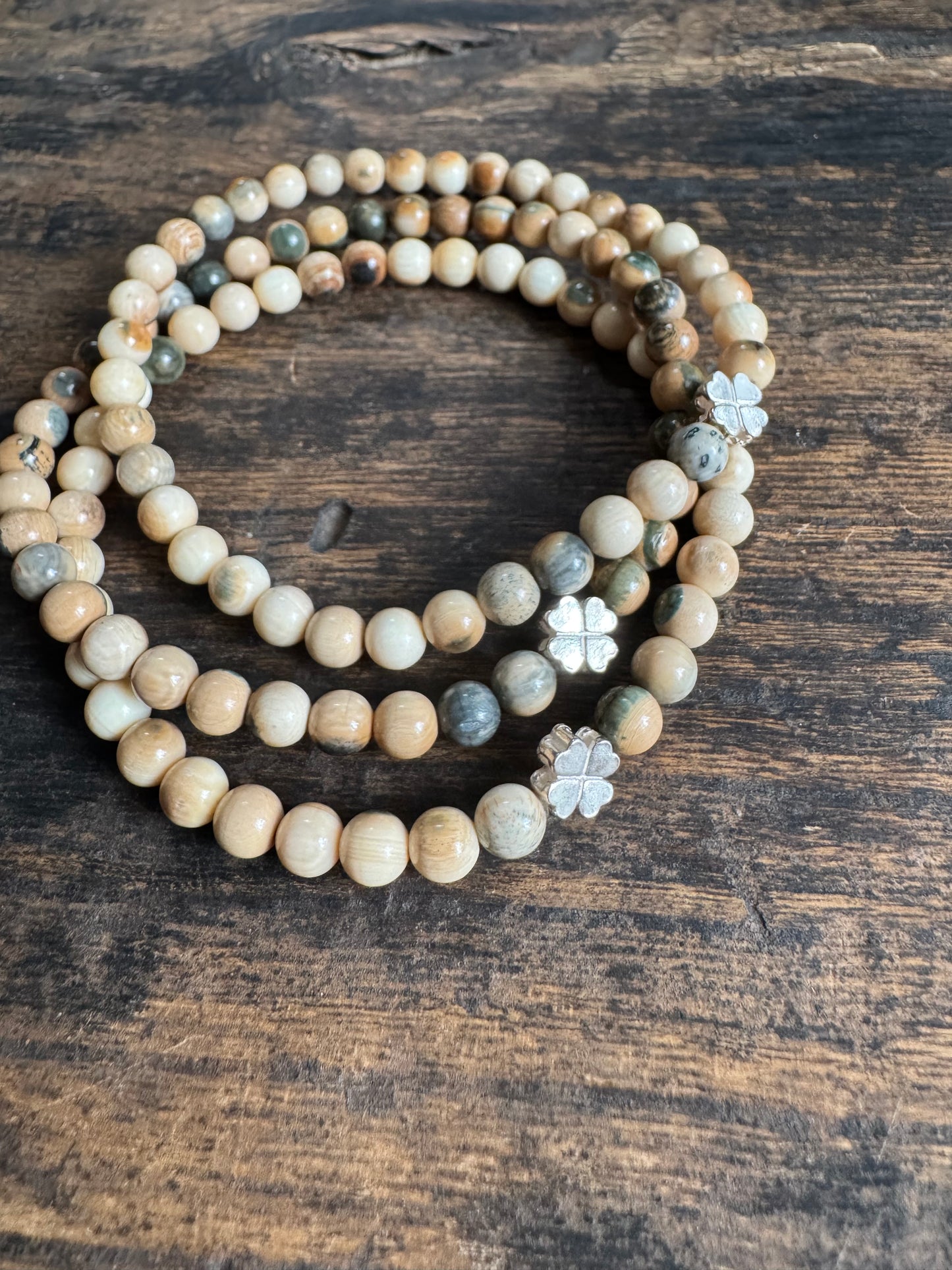 Rare Blue 5mm Mammoth Ivory Clover Bracelet