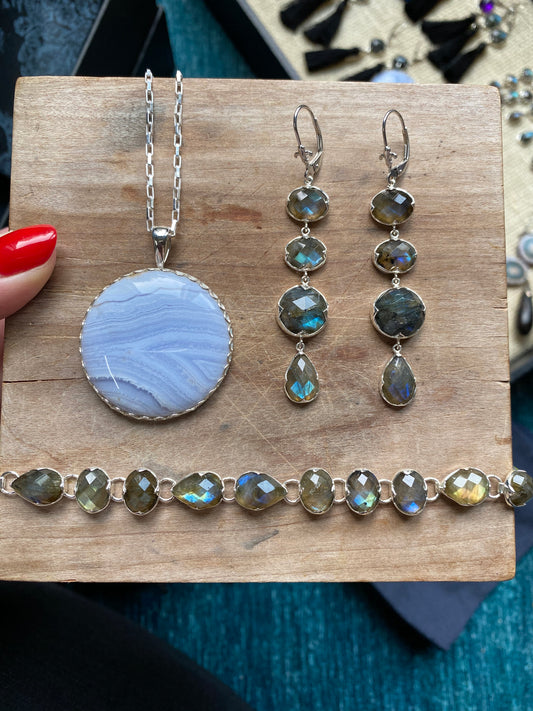 Round Blue Lace Agate Pendant