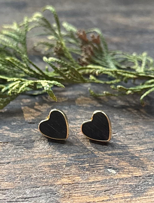 Vintage Ebony Wood Heart Earrings