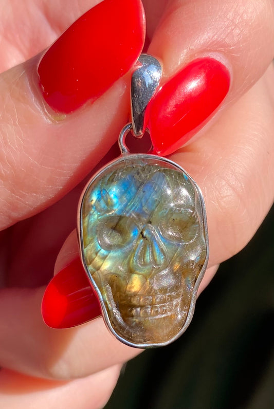 Labradorite Skull Pendant Necklace