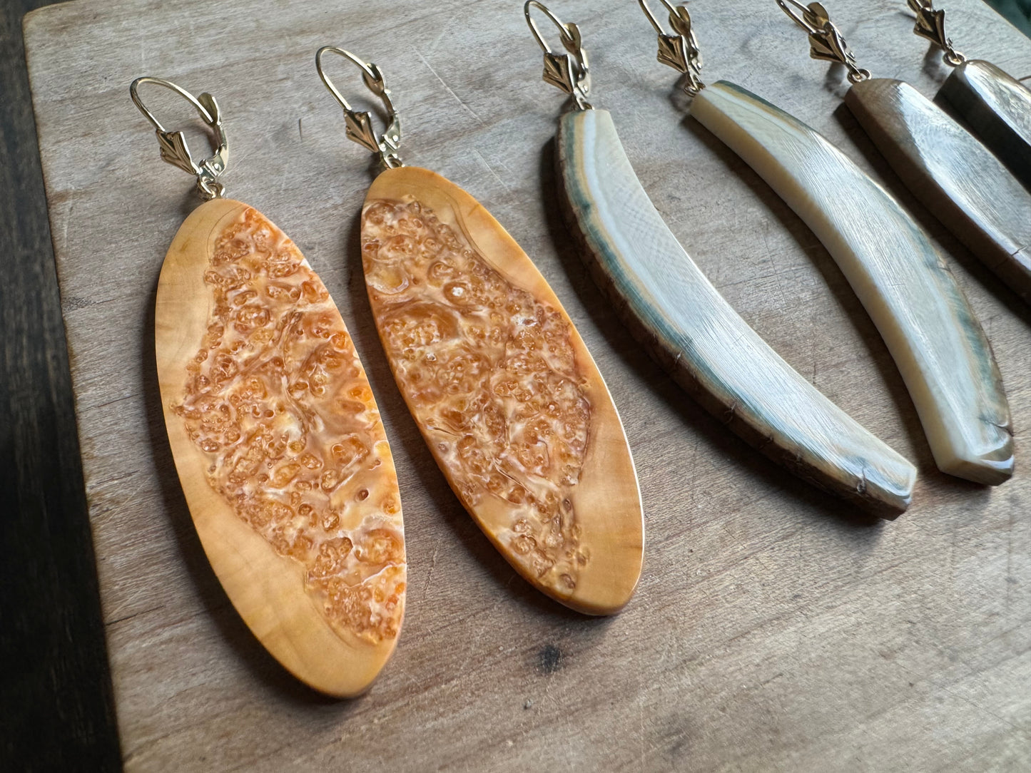 Fossil Walrus Ivory Caramel Oval Earrings