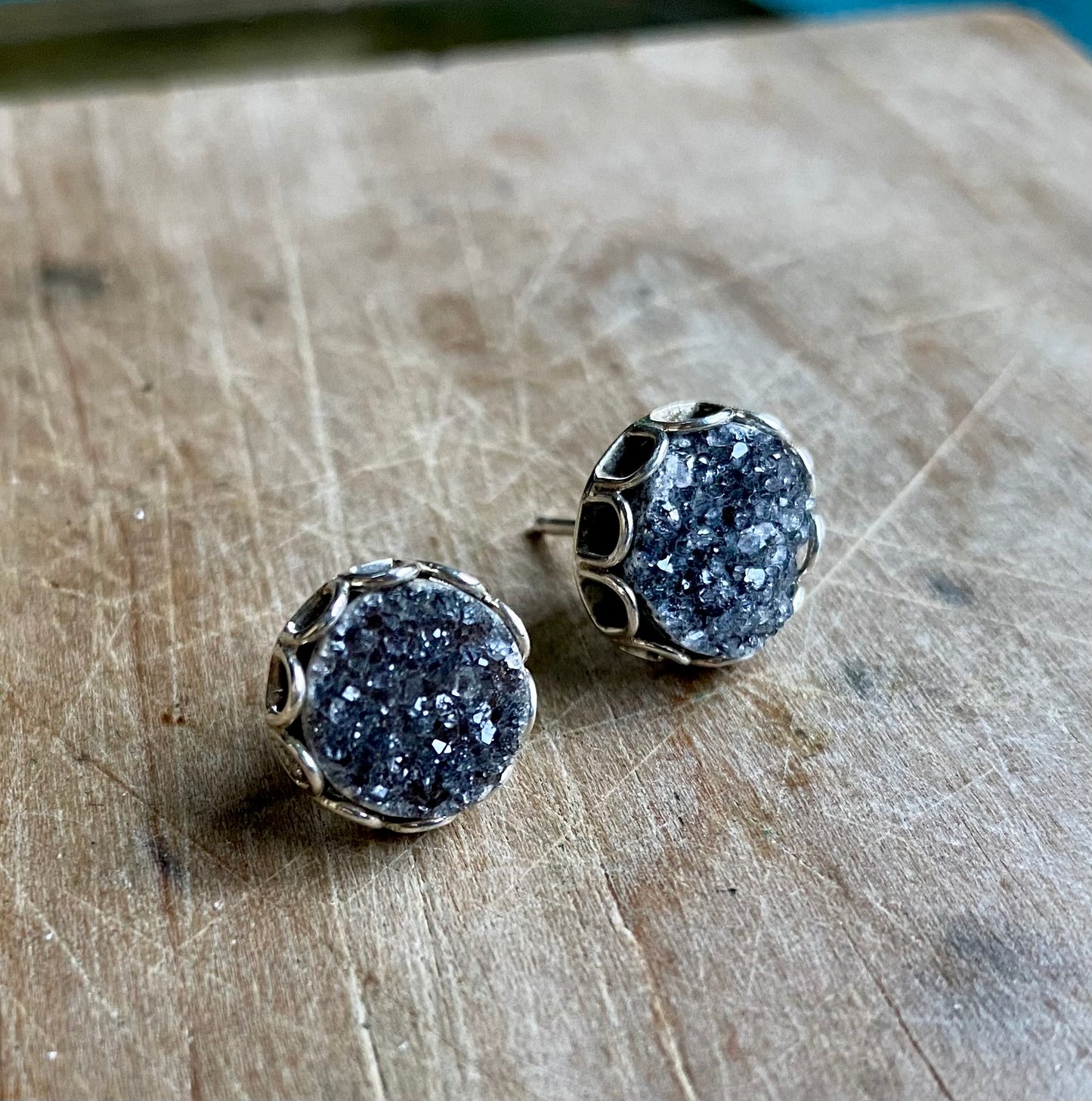 Round Druzy Petal Earrings