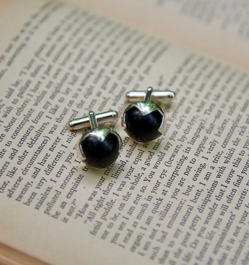 Vintage Ebony Wood Round Spike Cufflinks