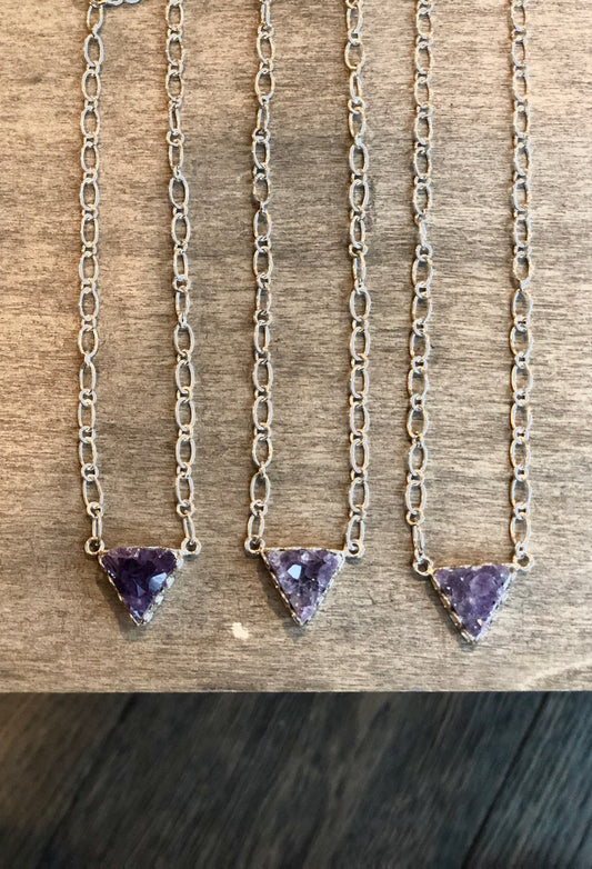 Mini Amethyst Triangle Pendant Necklace