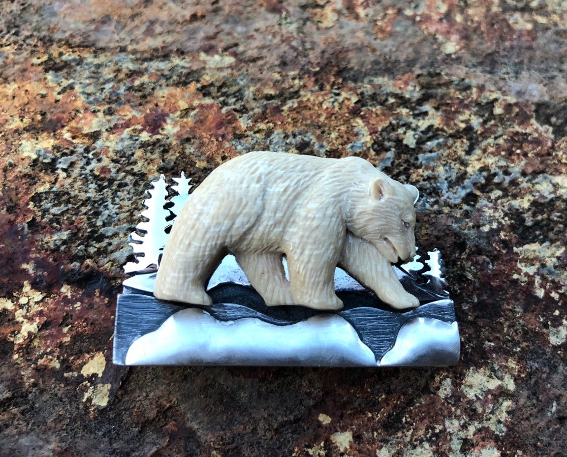 Walking Grizzly Bear with Trees Pin/ Pendant