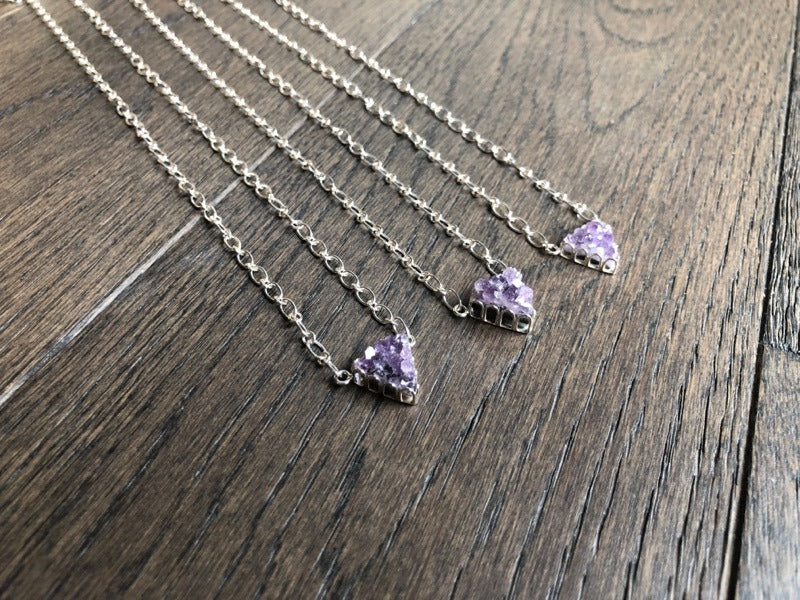 Mini Amethyst Triangle Pendant Necklace