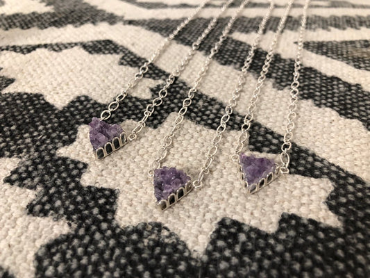 Mini Amethyst Triangle Pendant Necklace