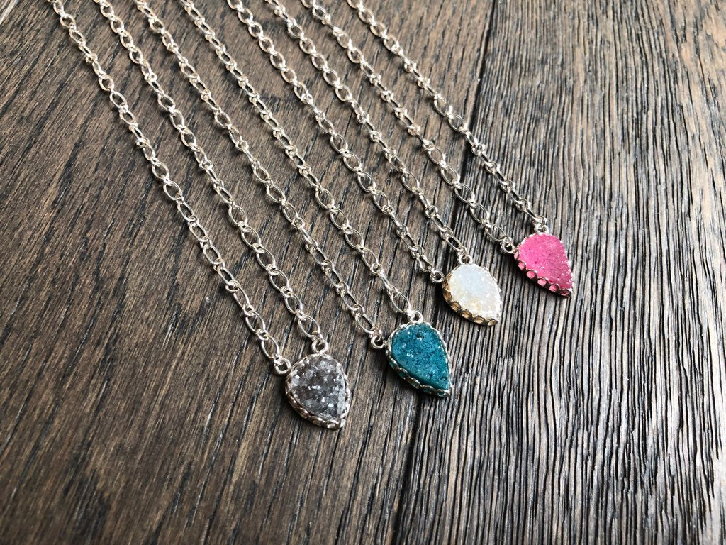 Mini Druzy Drop Pendant Necklace