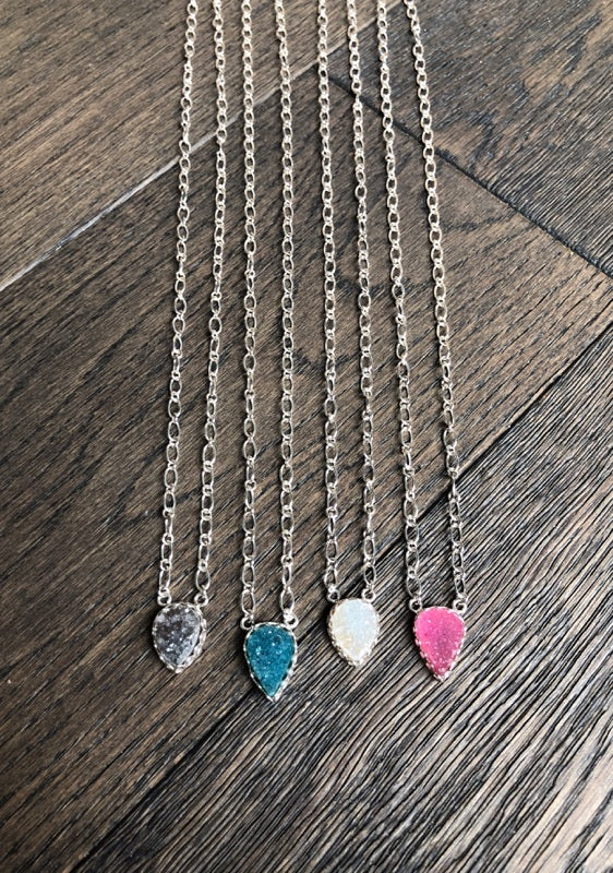 Mini Druzy Drop Pendant Necklace