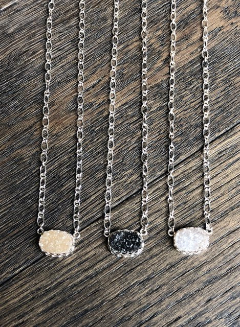 Mini Druzy Oval Pendant Necklace