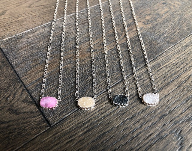 Mini Druzy Oval Pendant Necklace