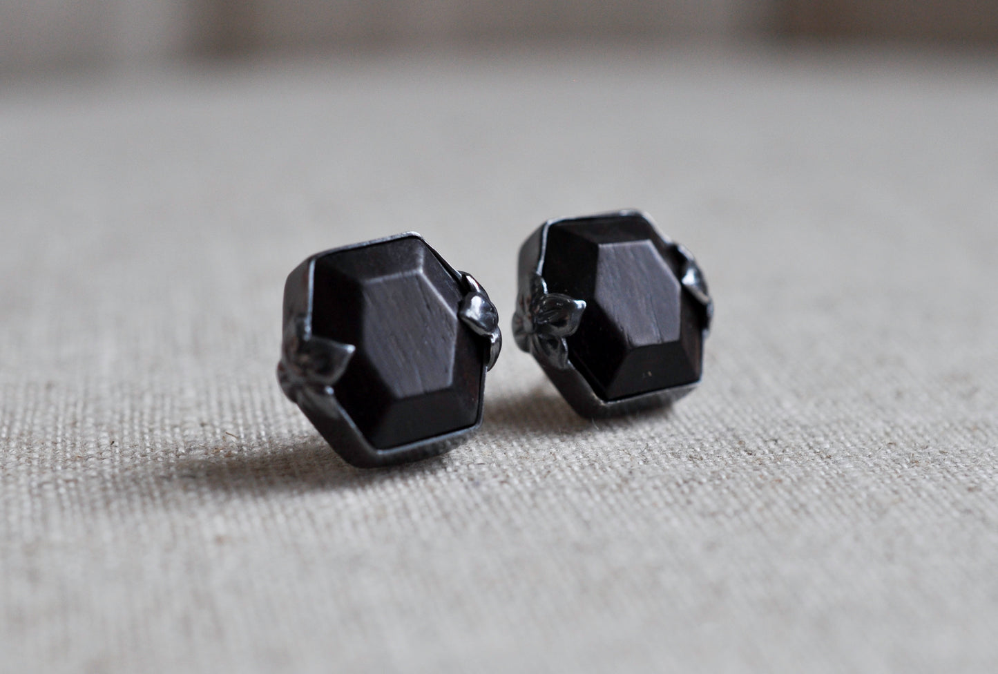 Faceted Vintage Ebony Wood Cufflinks