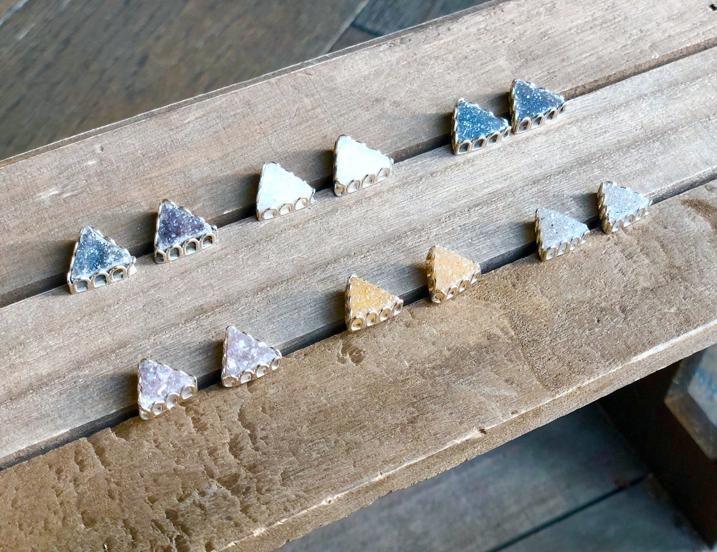 Triangle Druzy Petal Earrings