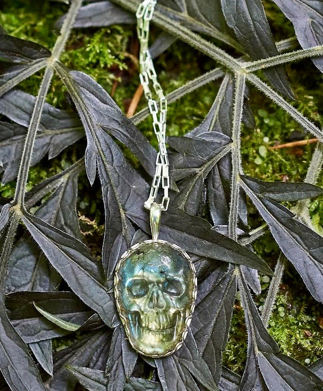 Labradorite Skull Pendant