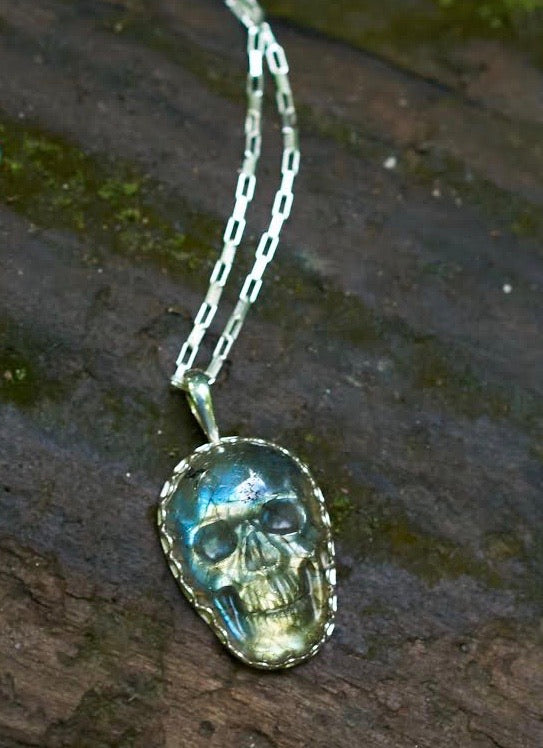 Labradorite Skull Pendant