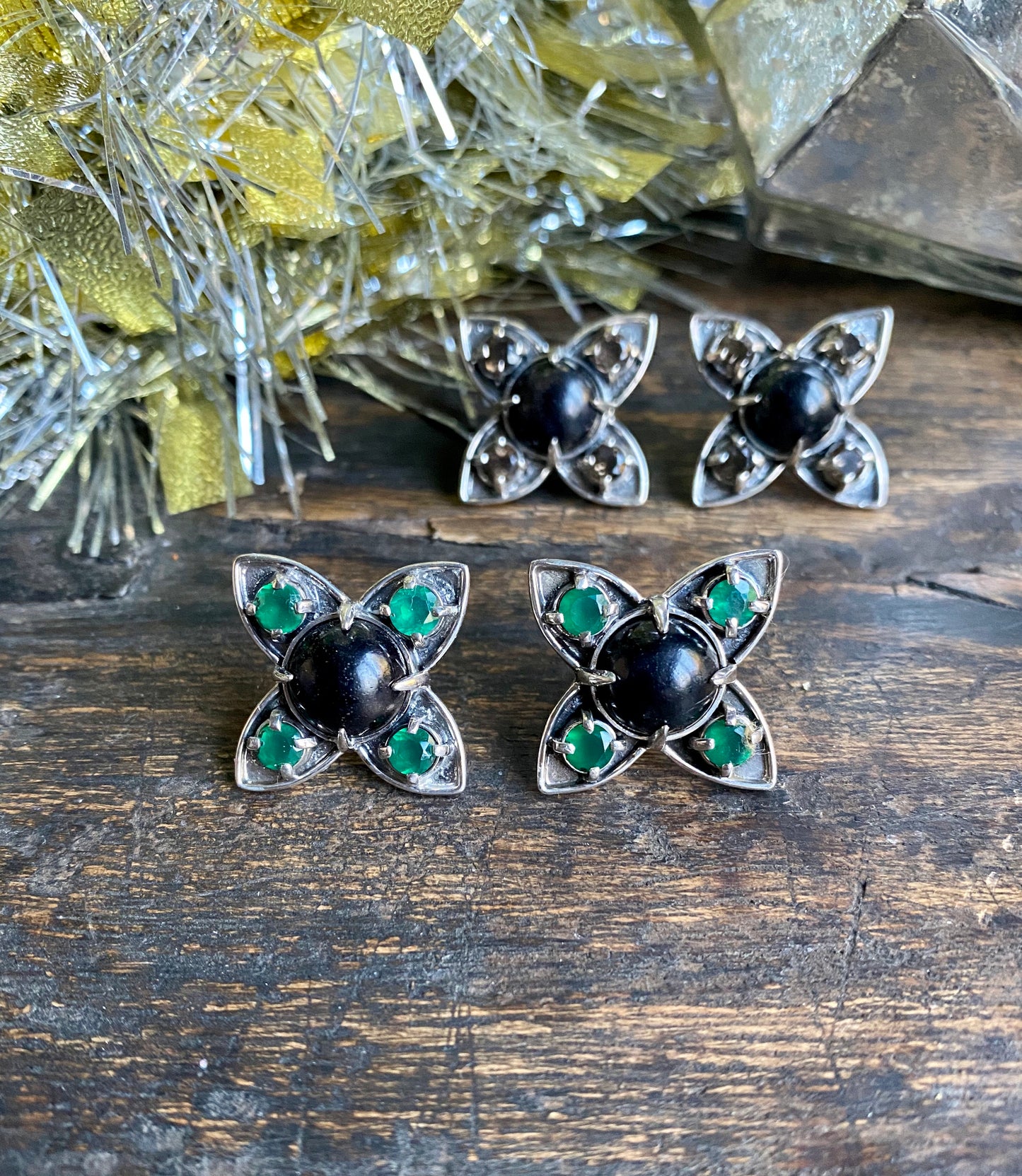 Green Onyx Clover Earrings