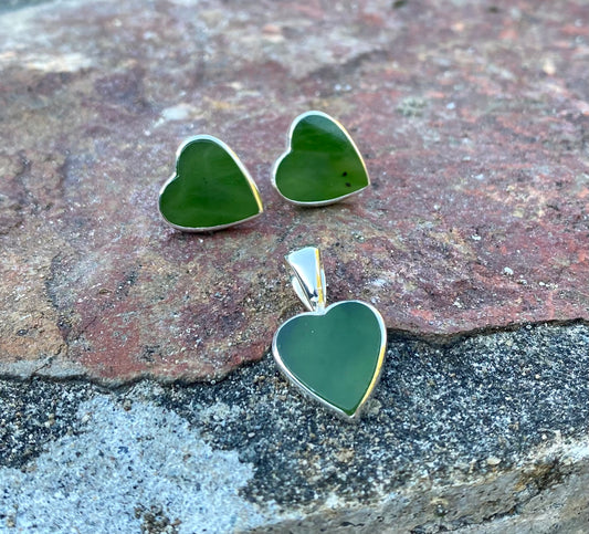 Jade Heart Earrings and Pendant