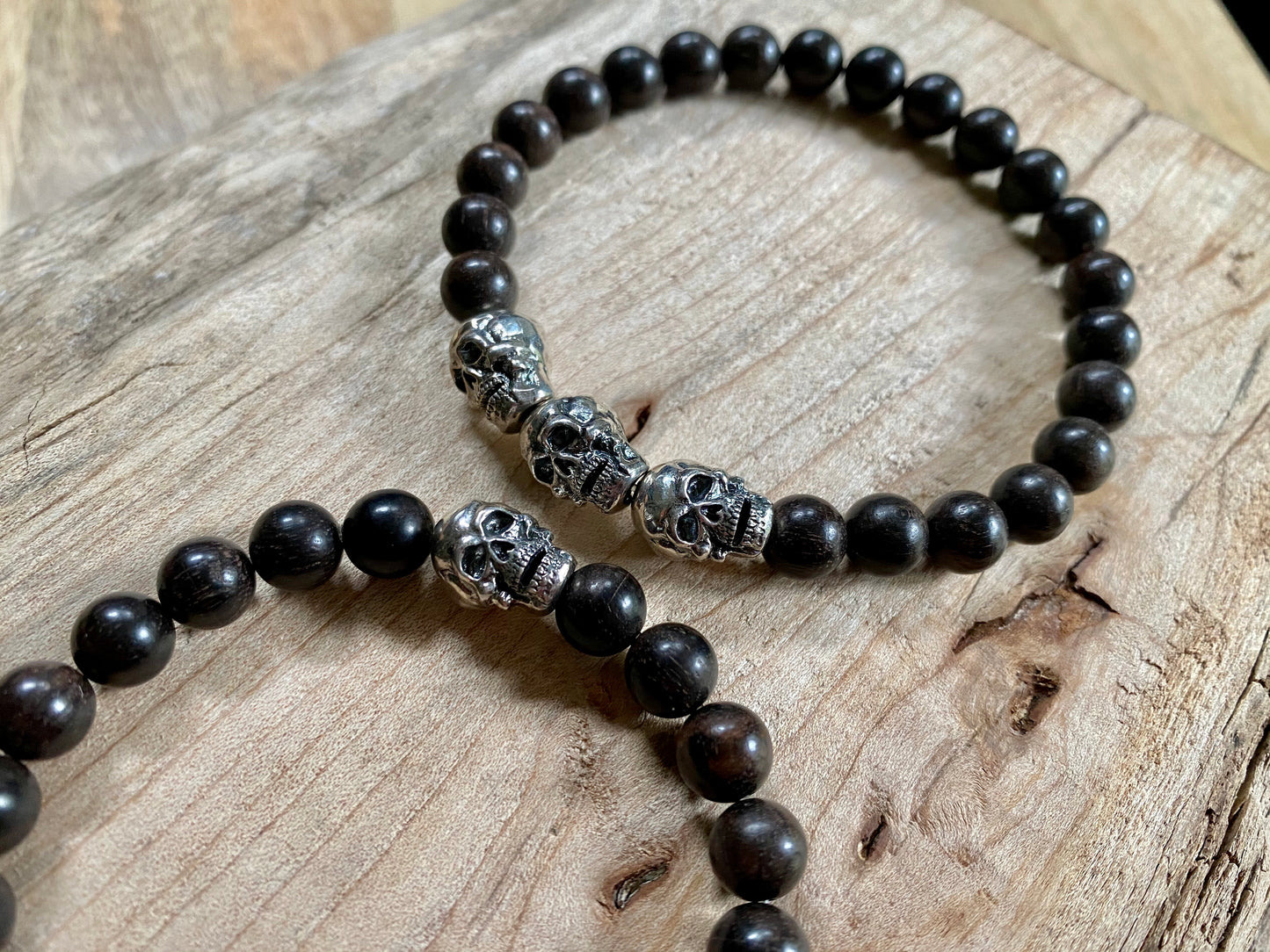 Sterling Skulls + Ebony Bracelet