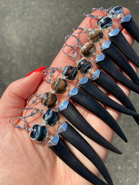 Mammoth Tooth + Bison Horn Earrings