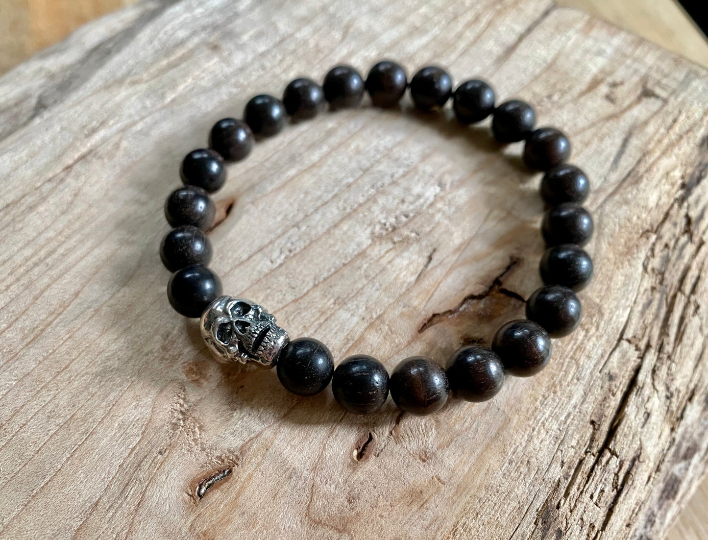 Sterling Skull + Ebony Bracelet