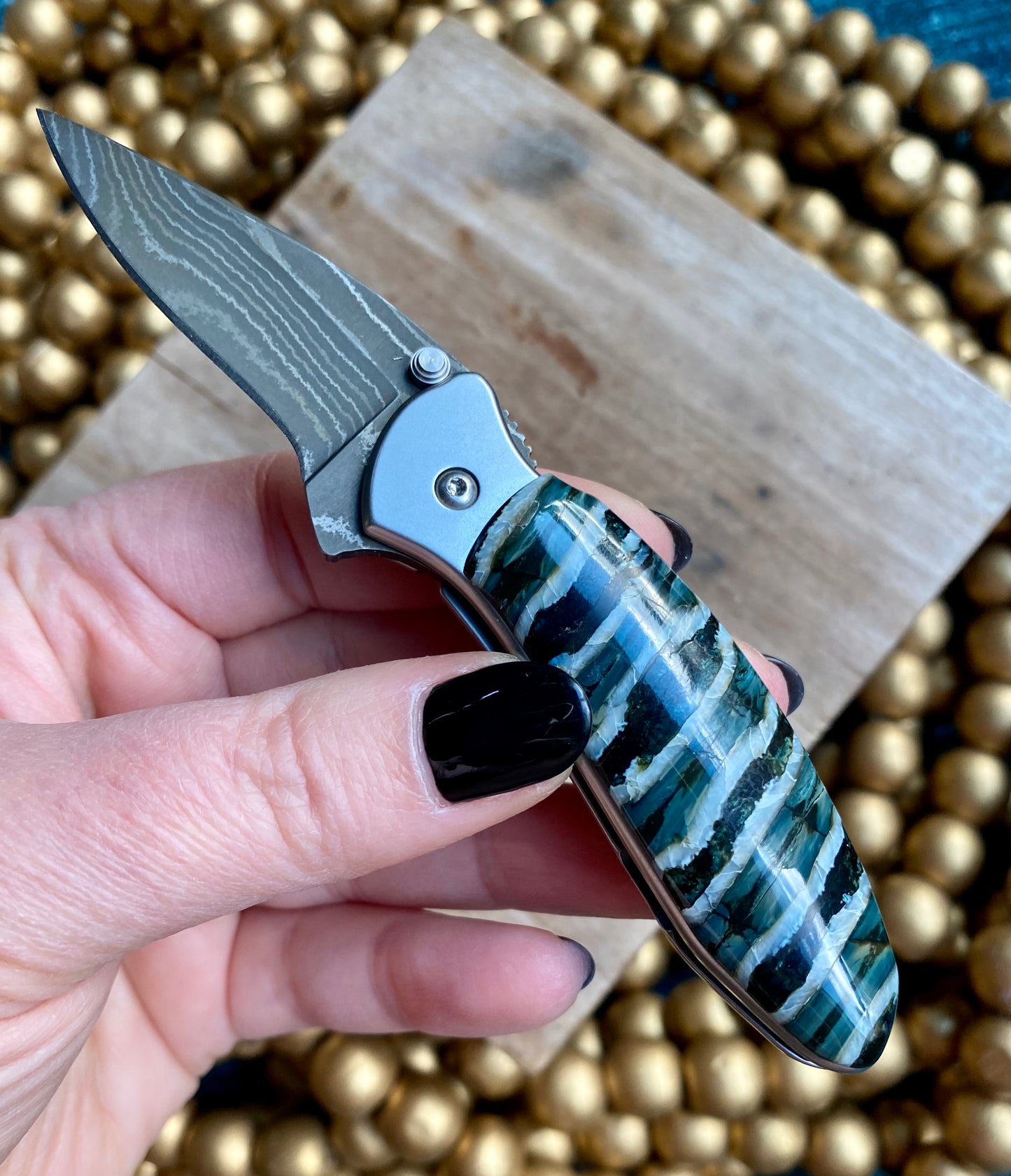 Kershaw Damascus Chive Mammoth Tooth Pocket Knife