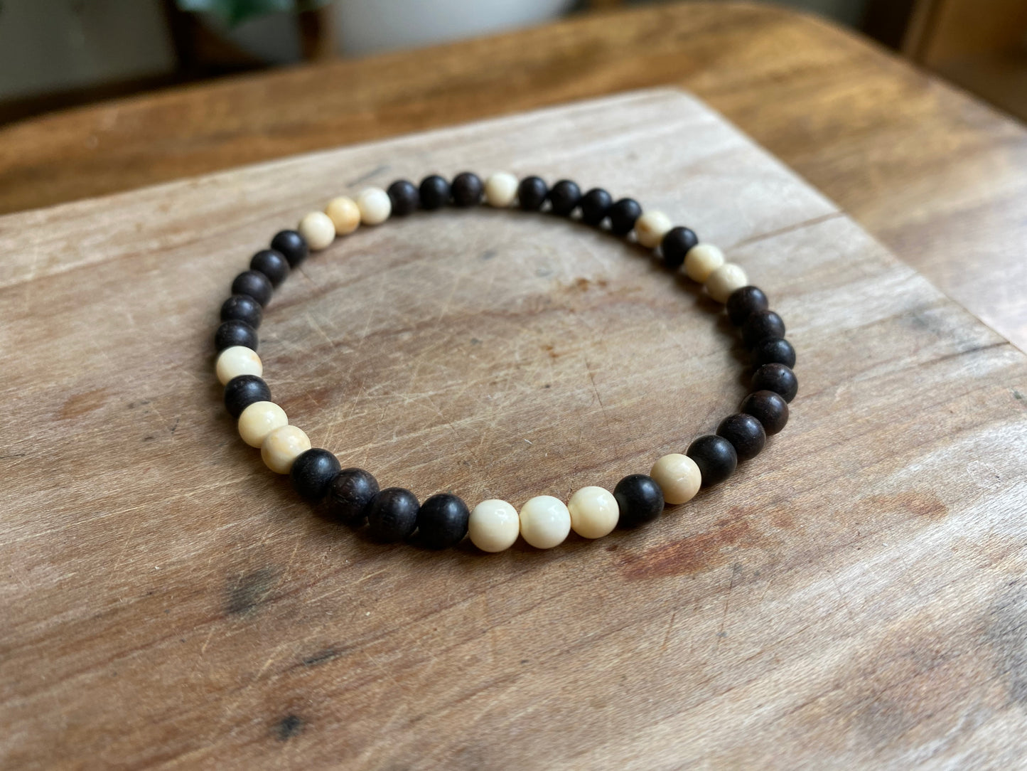 Vintage Ebony Wood & Mammoth Ivory Bracelet