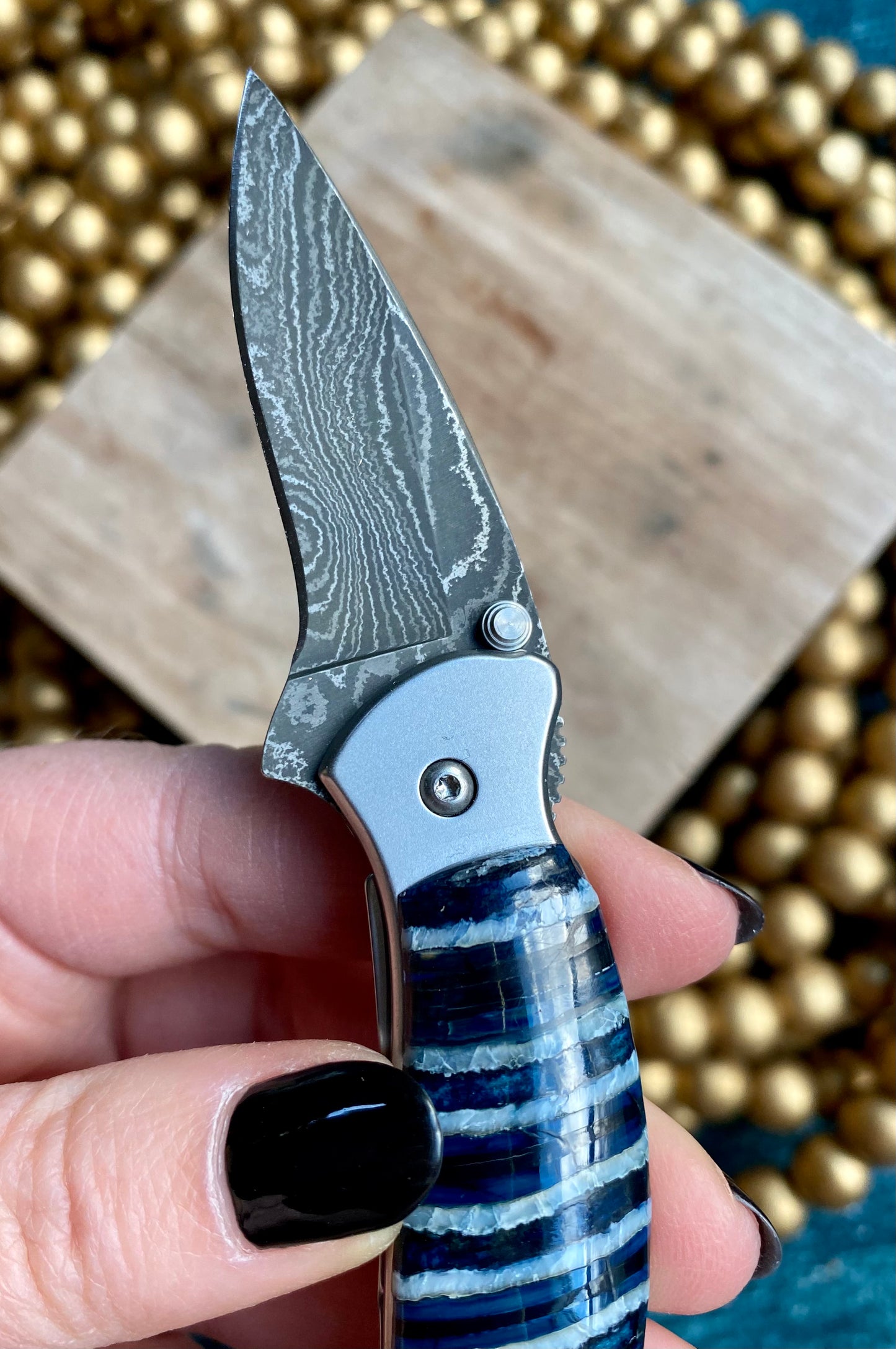 Kershaw Damascus Chive Mammoth Tooth Pocket Knife