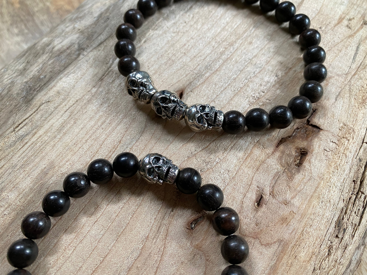 Sterling Skull + Ebony Bracelet