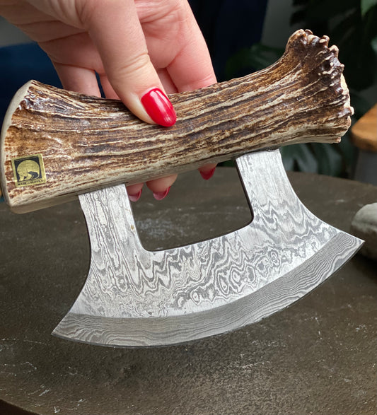 Moose Antler Damascus Blade Ulu