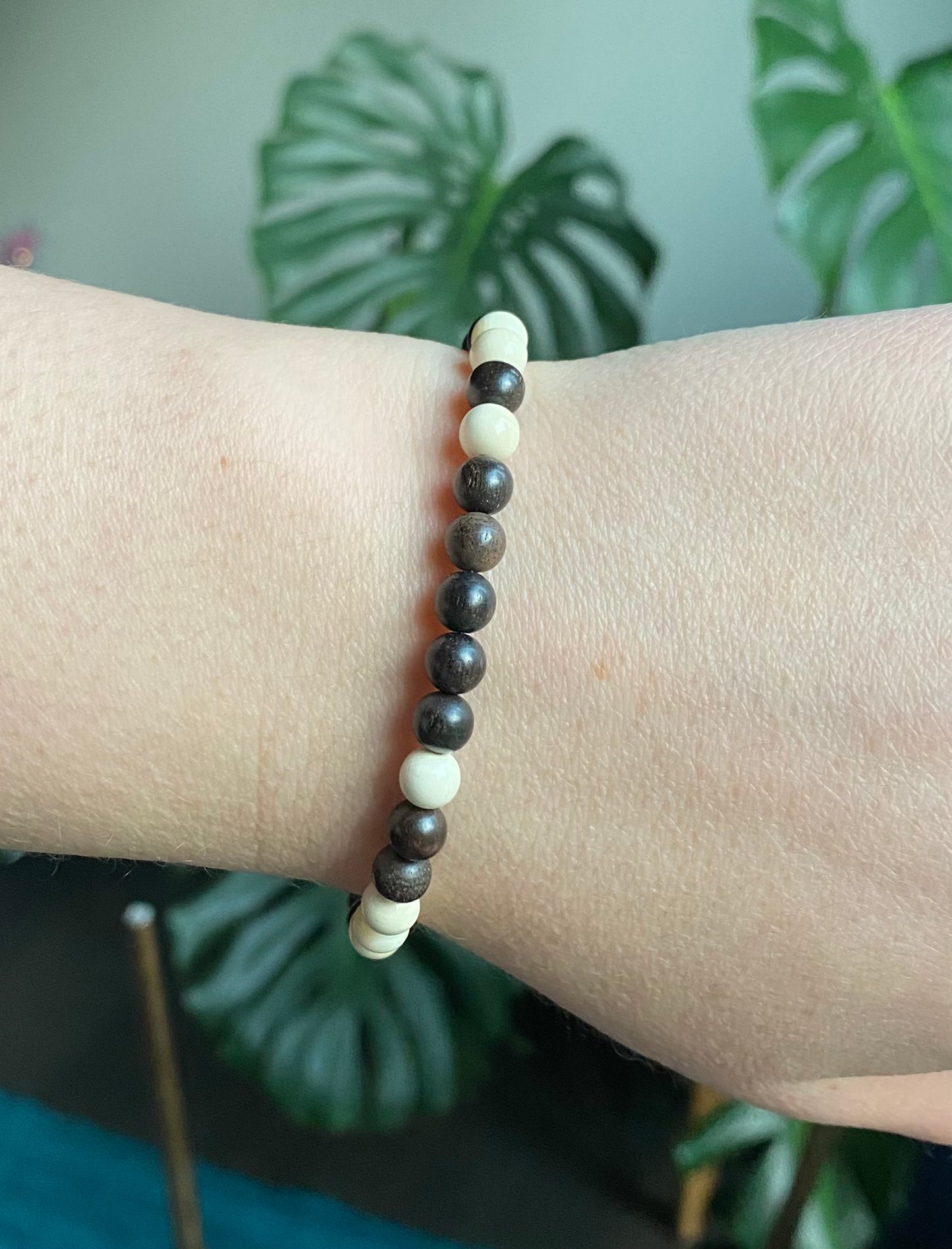 Vintage Ebony Wood & Mammoth Ivory Bracelet